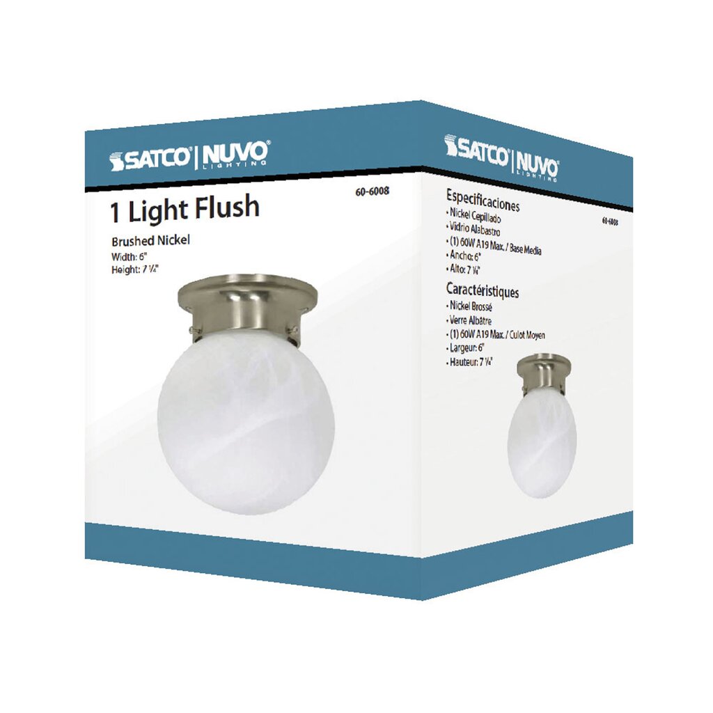 Satco 60-6008 Fixture 1 Light - 6 in. Ceiling Mount Alabaster Ball