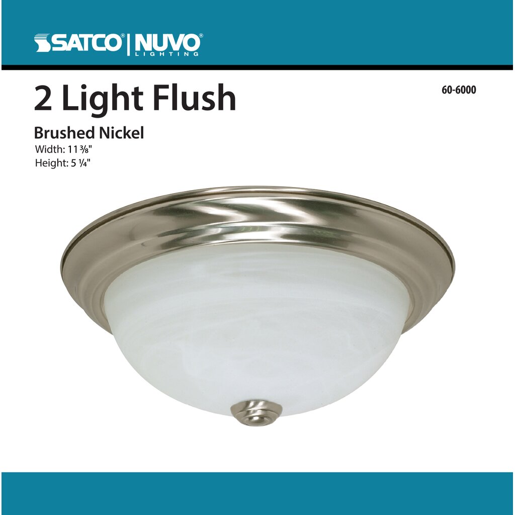 Satco 60-6000 Fixture 2 Light - 11 in. Flush Mount Alabaster Glass