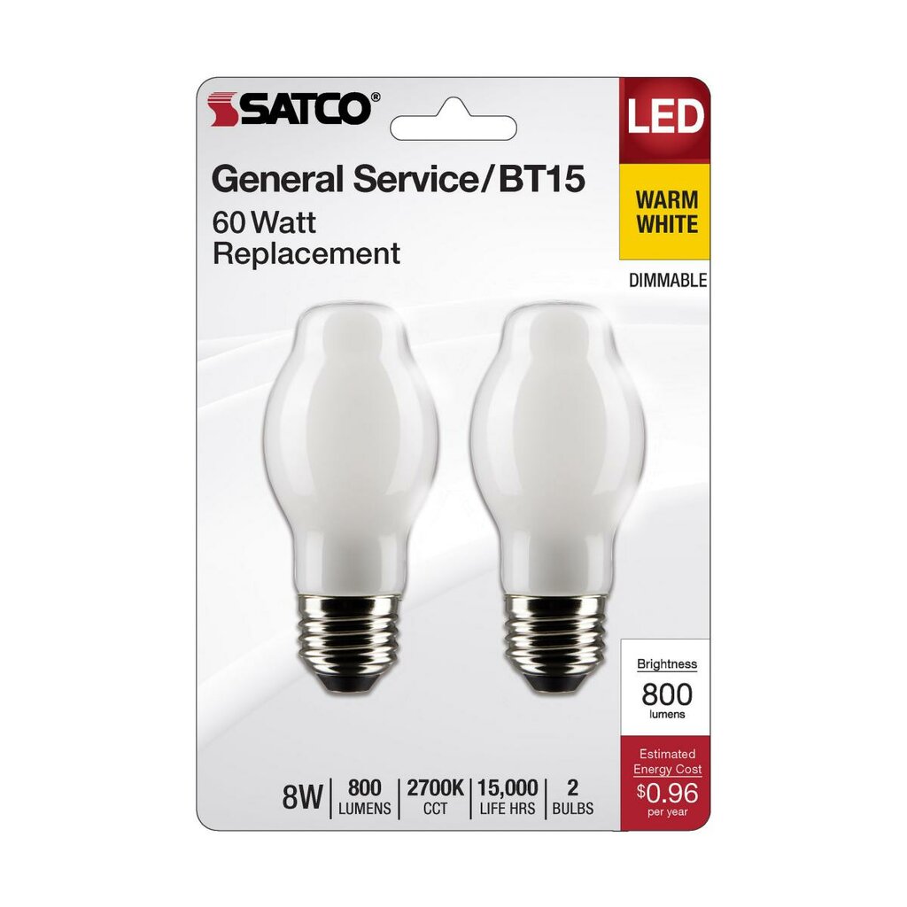 2 pack - Satco S21857 8W BT15 LED Light Bulb