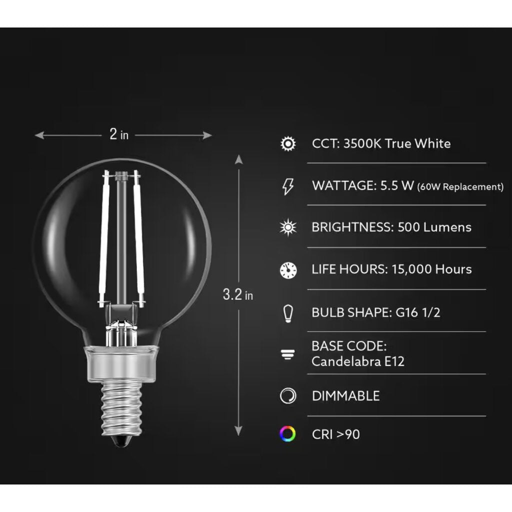 2 pack - Feit Electric G1660935CAWFILHD2/24 8.3W G16.5 3500K LED