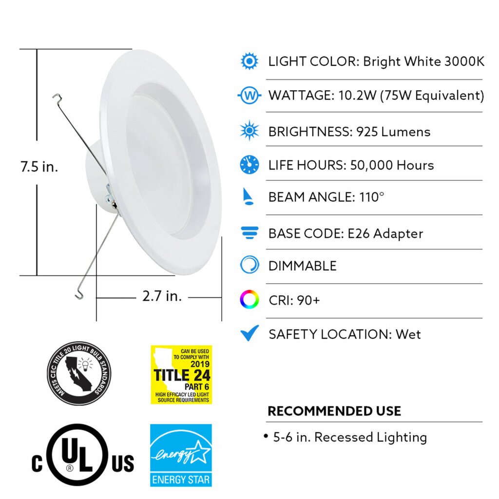 Feit Electric LEDR56/930CA 12.3W 5/6" Round LED Downlight Dimmable