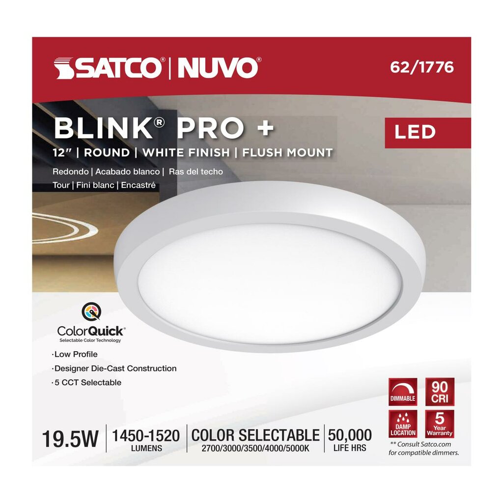 Satco 62-1776 19.5W LED Surface mount Fixture Blink Pro Plus; 12 in.;