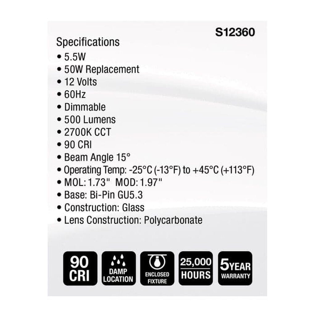 Satco S12360 5.5W MR16 LED Light Bulb