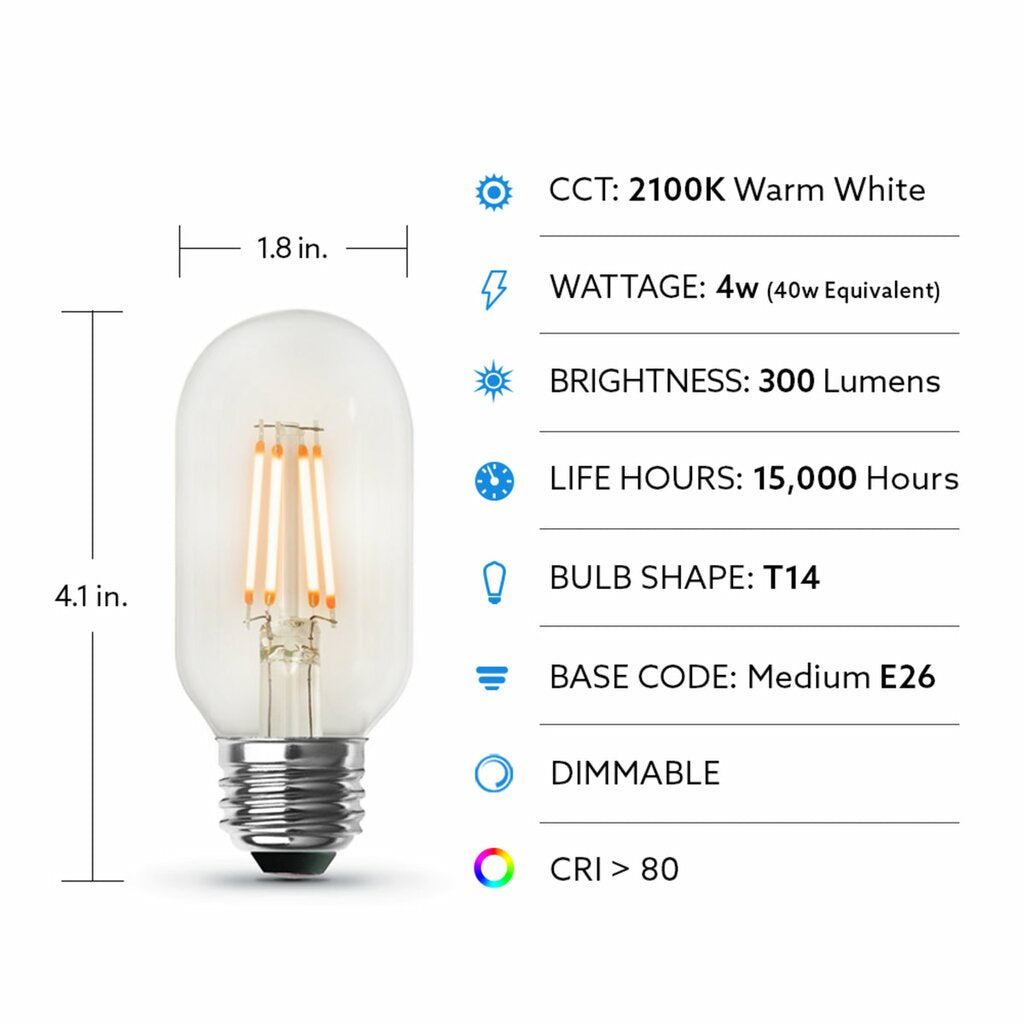 4 pack - Feit Electric T1440/CL/LED/HDRP/4 4W T14 LED Light Bulb