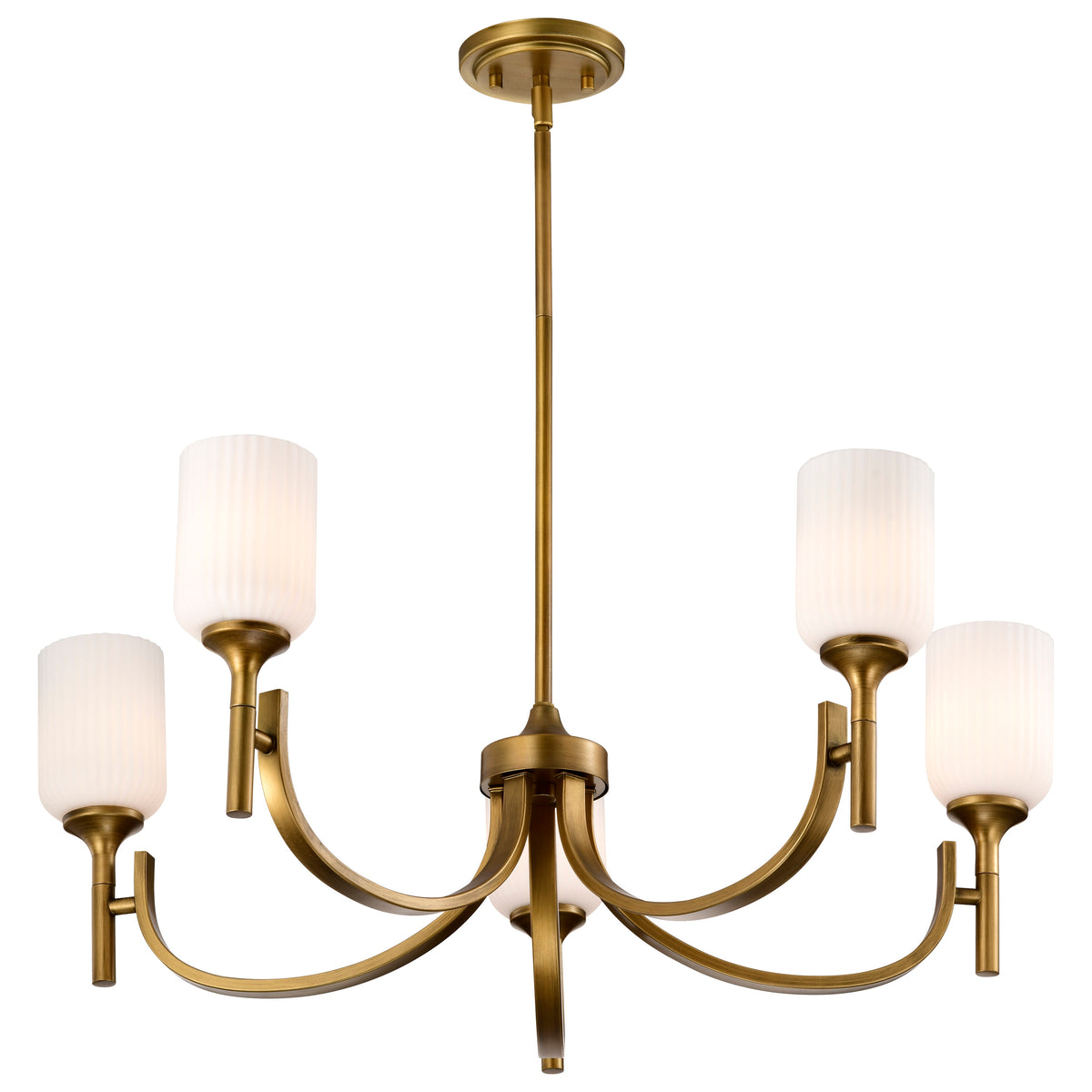 Nuvo 60-8670 Solara, 5 Light Chandelier, Natural Brass Finish