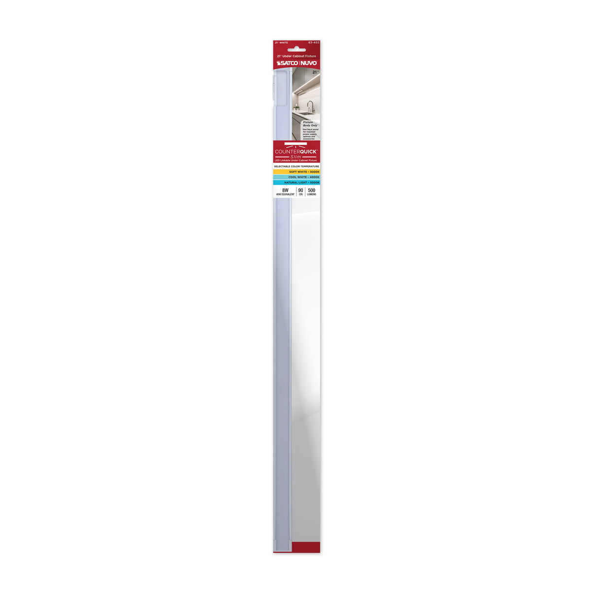 Nuvo 63-403 8 Watt 21-Inch LED Under Cabinet, 30K/40K/50K CCT Selectable, White Finish