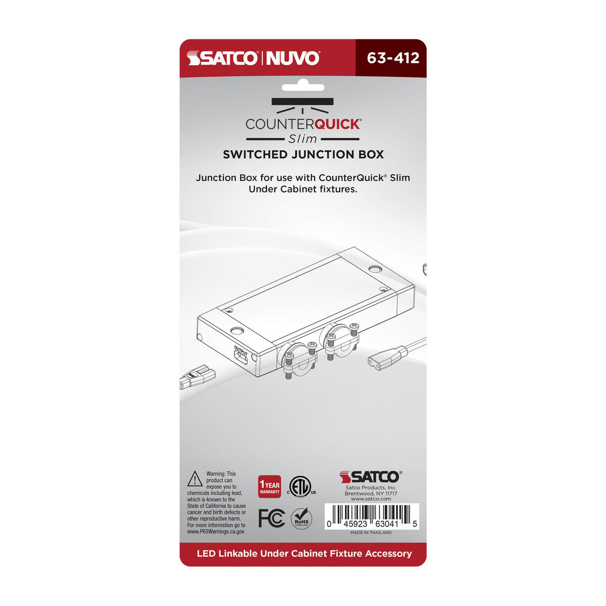 Nuvo 63-412 Junction Box with Switch, White Finish
