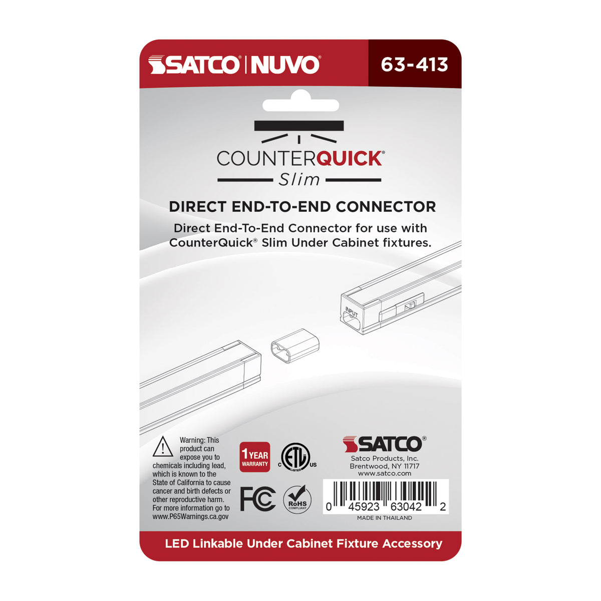 Nuvo 63-413 Direct Connector, End-to-End, White Finish