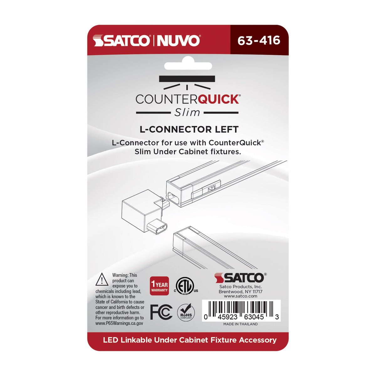 Nuvo 63-416 L-Connector, Left Angle, White Finish