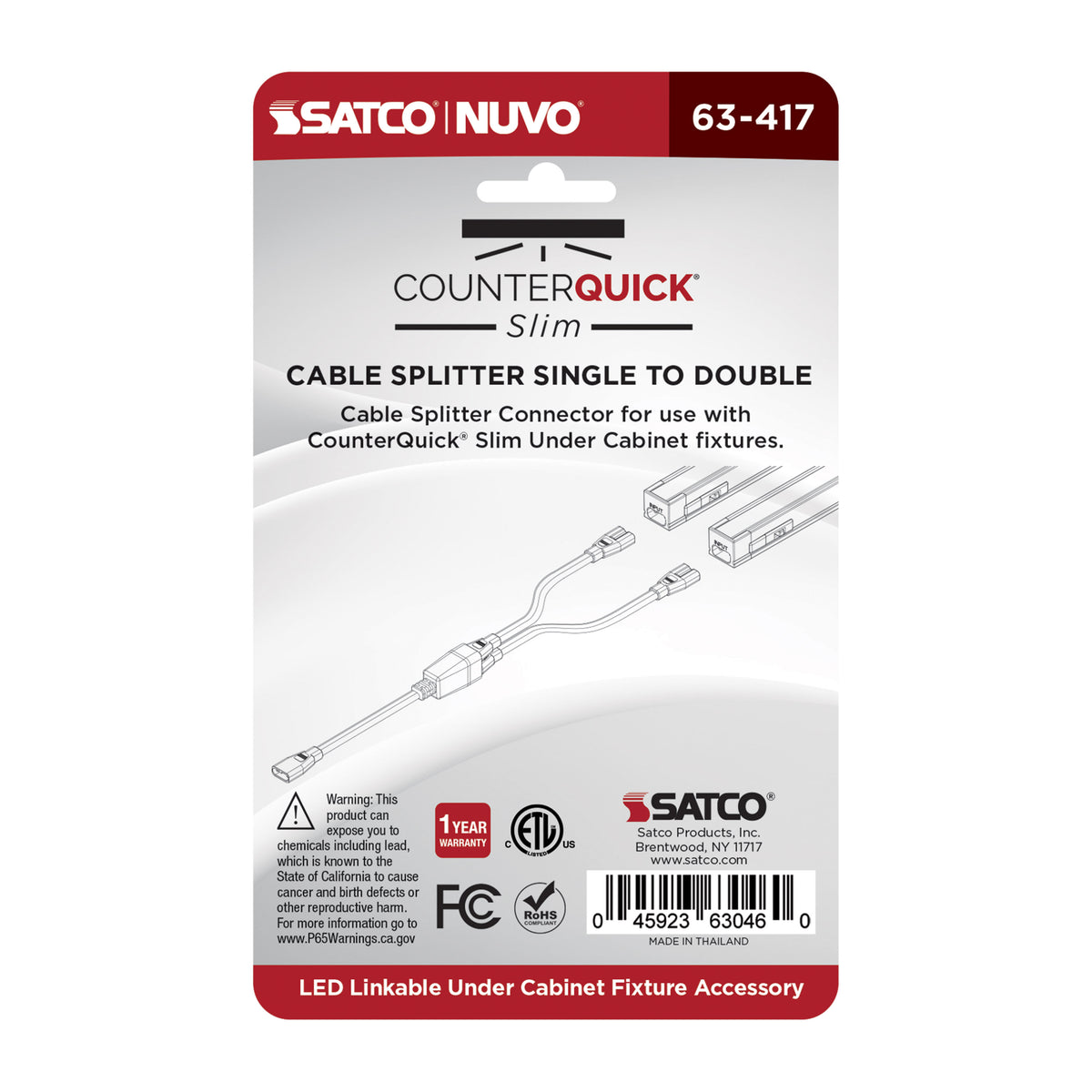Nuvo 63-417 Cable Splitter, Single to Double, White Finish