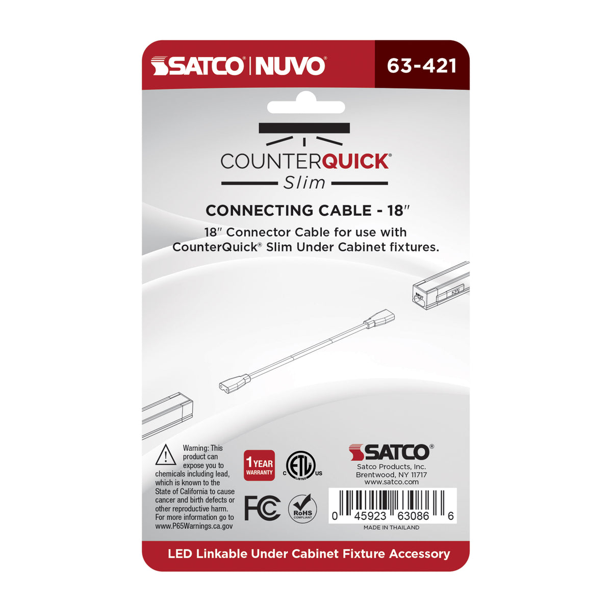 Nuvo 63-421 Connecting Cable, 18-Inch, White Finish