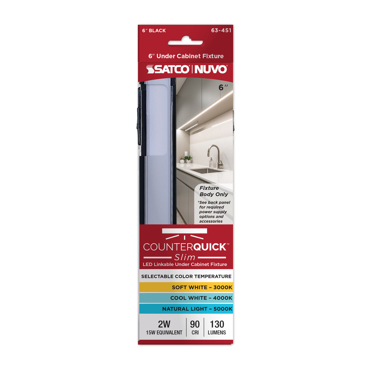 Nuvo 63-451 2 Watt 6-Inch LED Under Cabinet, 30K/40K/50K CCT Selectable, Black Finish