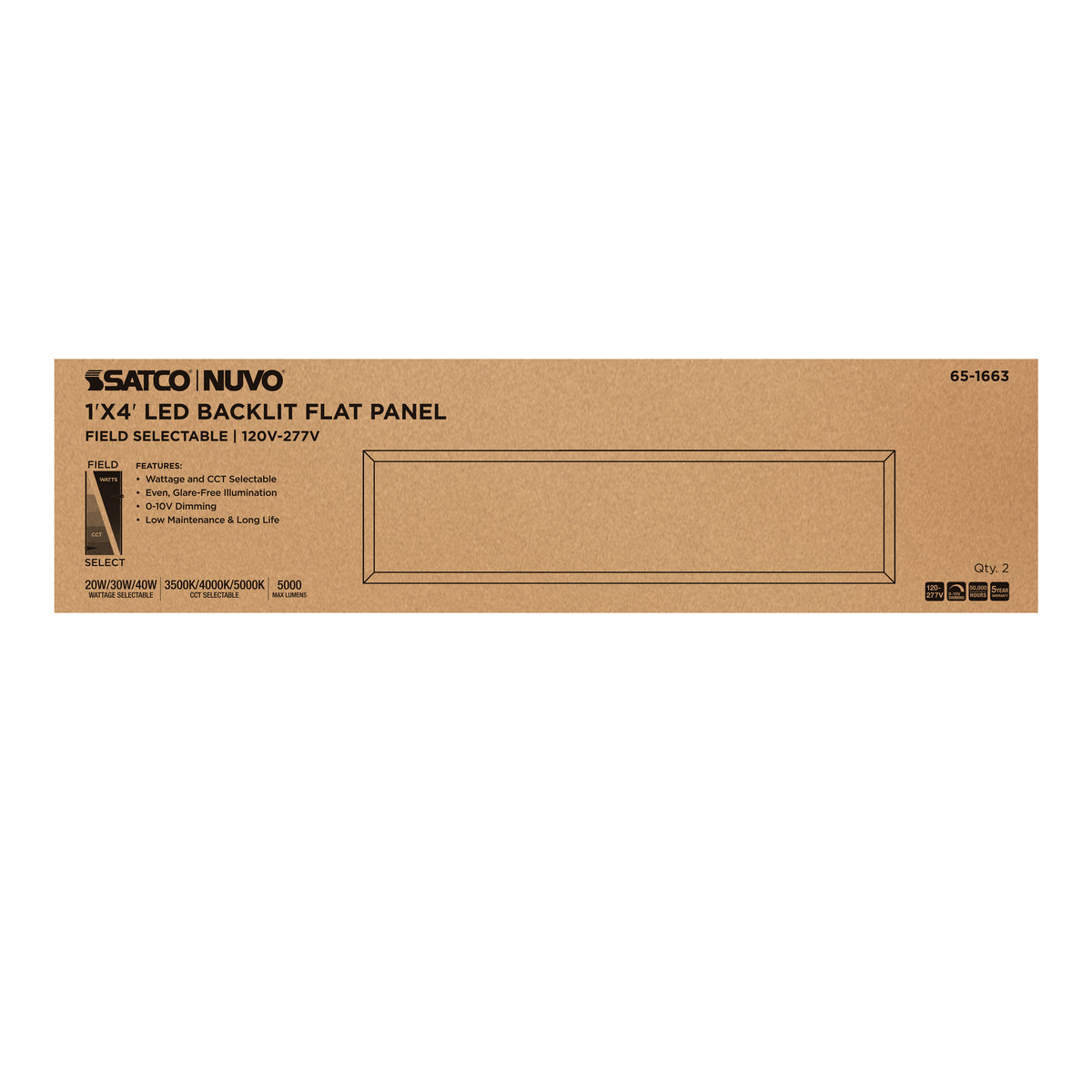 Nuvo 65-1663 20/30/40 Wattage Selectable LED 1ft x 4ft Backlit Panel, 35K/4K/5K CCT Selectable, 120-277 Range Voltage