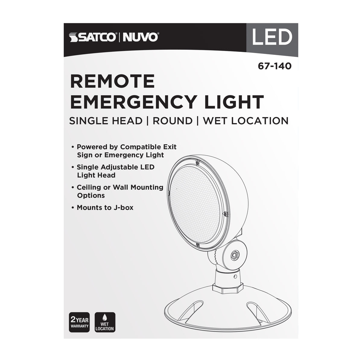 Nuvo 67-140 Remote Emergency Light, Weatherproof Low Power Single Head, 3-12V 0.75W