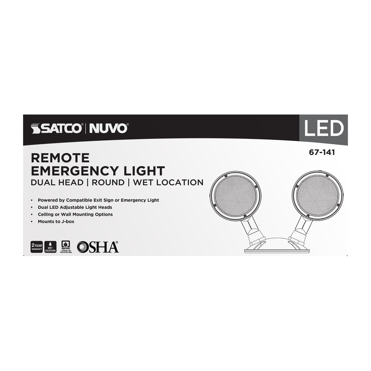 Nuvo 67-141 Remote Emergency Light, Weatherproof Low Power Dual Head, 3-12V 1.5W