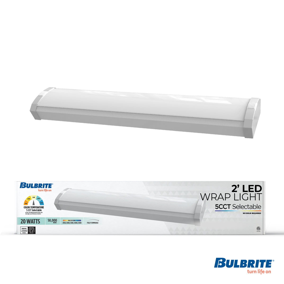 Bulbrite 773501 2 ft. Integrated 5 Color Selectable LED Dimmable Wraparound Light (120-277v), 2300 Lumens, White Finish