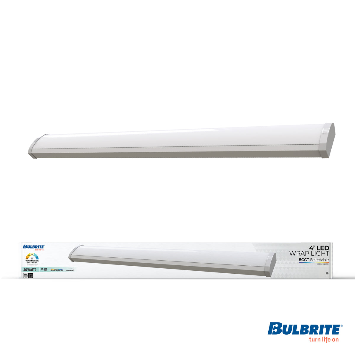 Bulbrite 773503 4 ft. Integrated 5 Color Selectable LED Dimmable Wraparound Light (120-277v), 5300 Lumens, White Finish