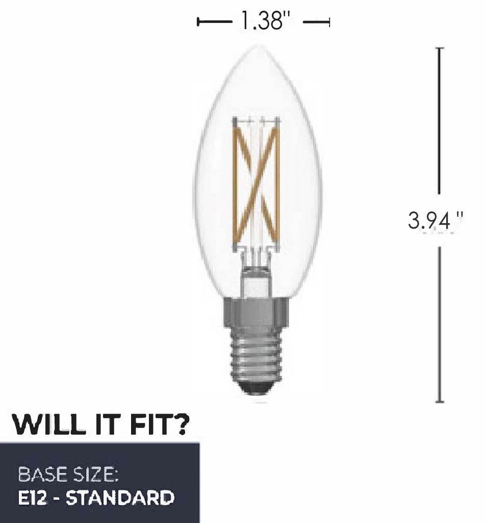 Bulbrite 776201 LED Filament 4.1 Watt Dimmable B11 Light Bulb with Clear Finish and Candelabra Screw 3000K E12 Base - 3000K (Soft White Light) 400 lumens