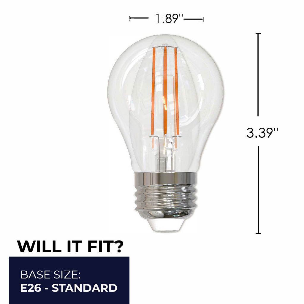 Bulbrite 776210 LED Filament 7.6 Watt Dimmable A15 Light Bulb with Clear Finish and Medium Screw 3000K E26 Base - 3000K (Soft White Light) 800 lumens