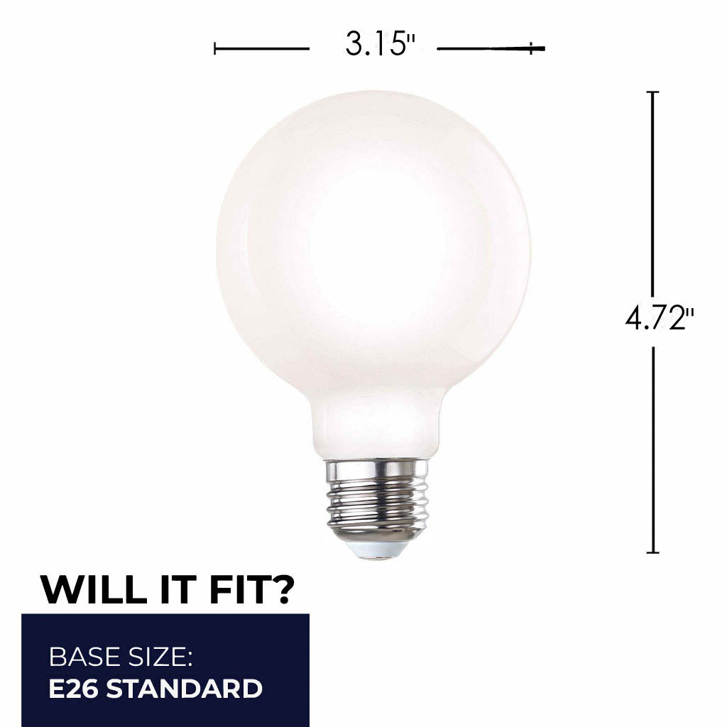 Bulbrite 776222 LED Filament 7.6 Watt Dimmable G25 Light Bulb with Milky Finish and Medium Screw 4000K E26 Base - 4000K (Cool White Light) 800 lumens