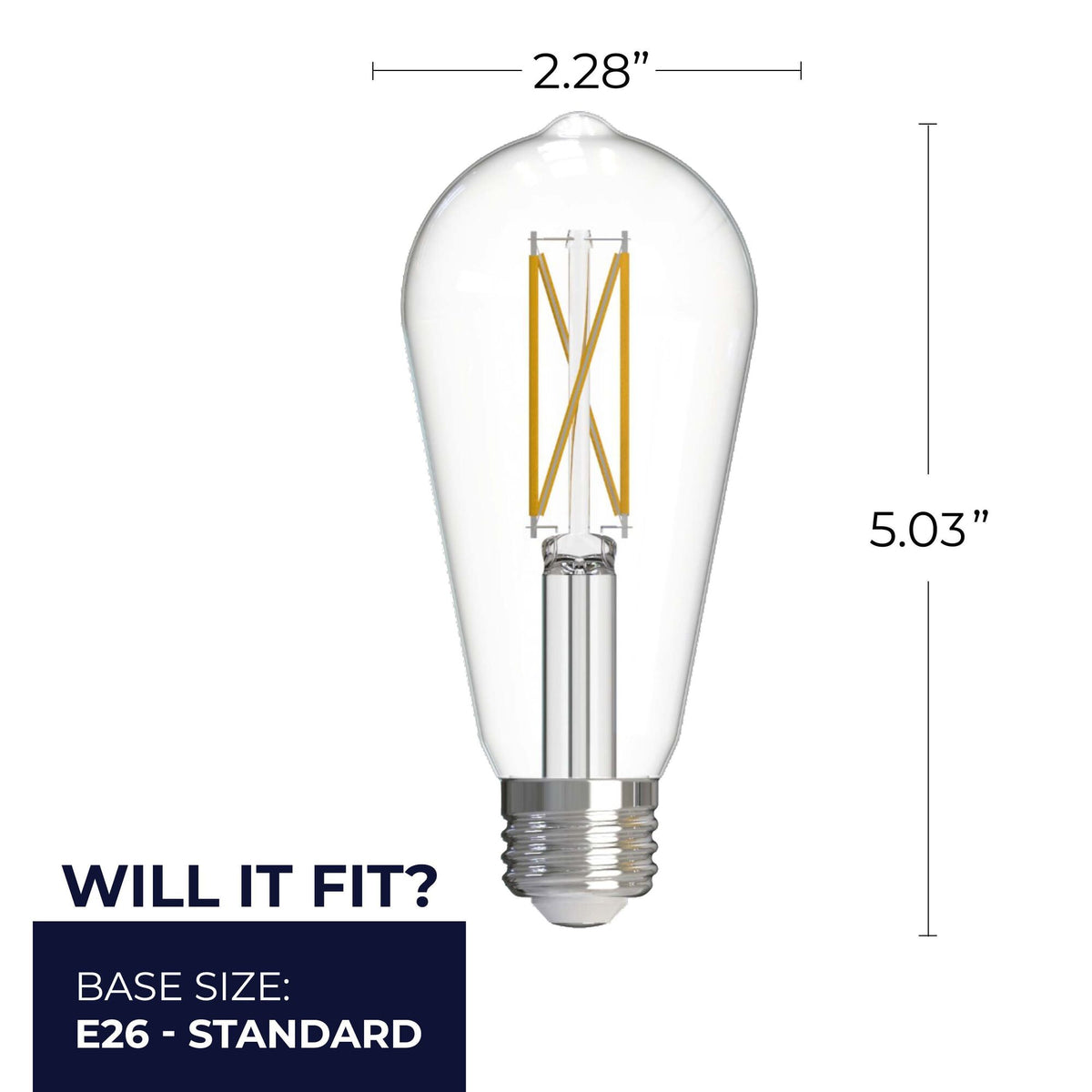 Bulbrite 776223 LED Filament 7.6 Watt Dimmable ST18 Light Bulb with Clear Finish and Medium Screw 2700K E26 Base - 2700K (Warm White Light) 800 lumens