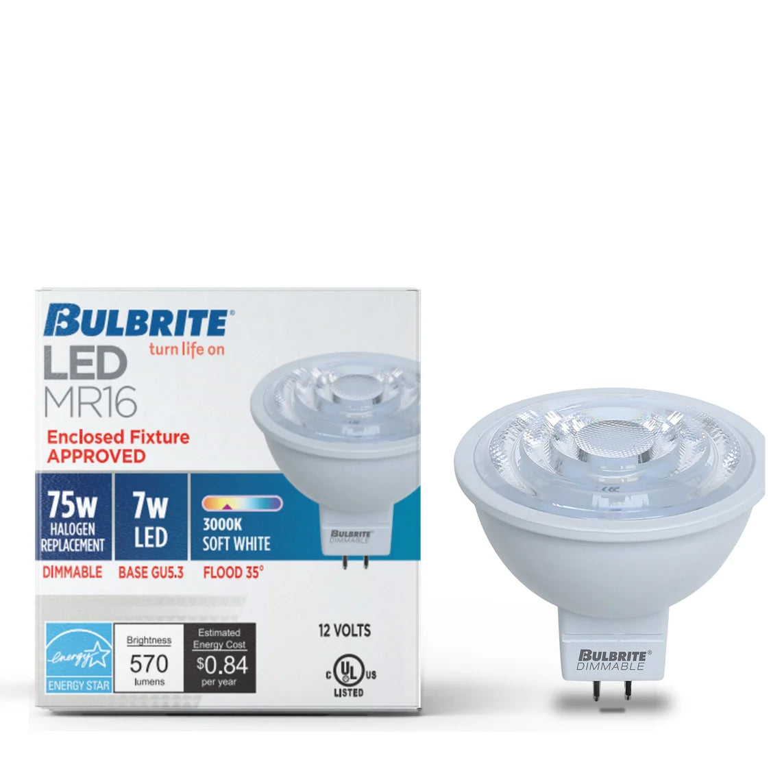 3 pack - Bulbrite 862680 (771212) 7W MR16 Soft White LED Light Bulb