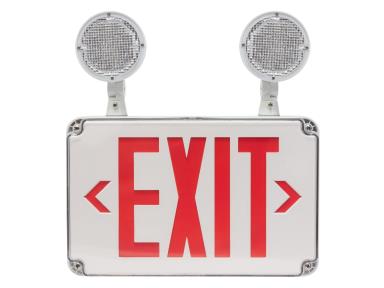 MaxLite EXC-RWRC-WL Exit Emergency Combo, Thermoplastic, Red Letters, White, Bbu, Remote Capable Up To 2 Heads, Universal Face (1 Or 2 Sided), Wet Locations