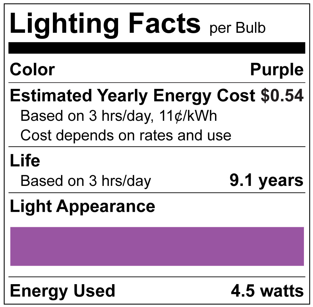 Luxrite LR21721 A19 4.5W Purple Filament LED Light Bulb