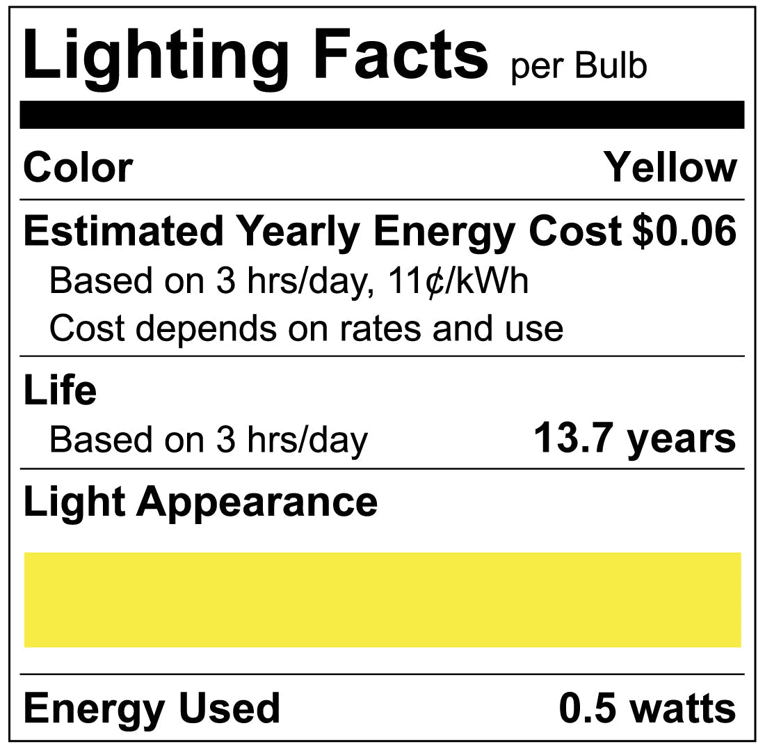 Luxrite LR21755 C7 0.5W Yellow LED Light Bulb