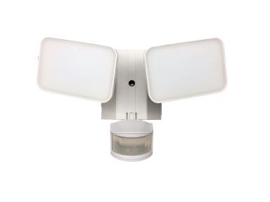 MaxLite MSLO2HW Security Flood Light With Motion Sensor With Gfci Outlets, 2 Head, 28W, 120V, White
