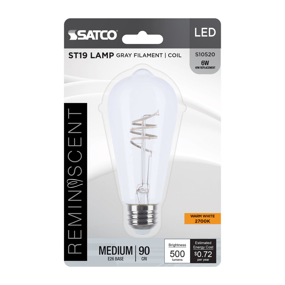 Satco S10520 6W ST19 Warm White LED Light Bulb Medium Base