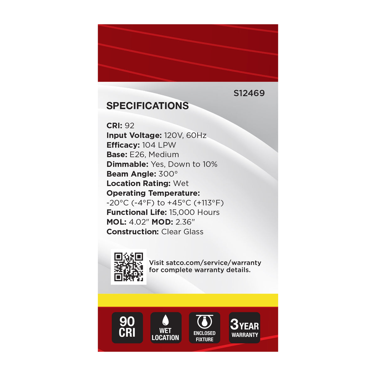Satco S12469 10.5W A19 Neutral White LED Light Bulb Medium Base