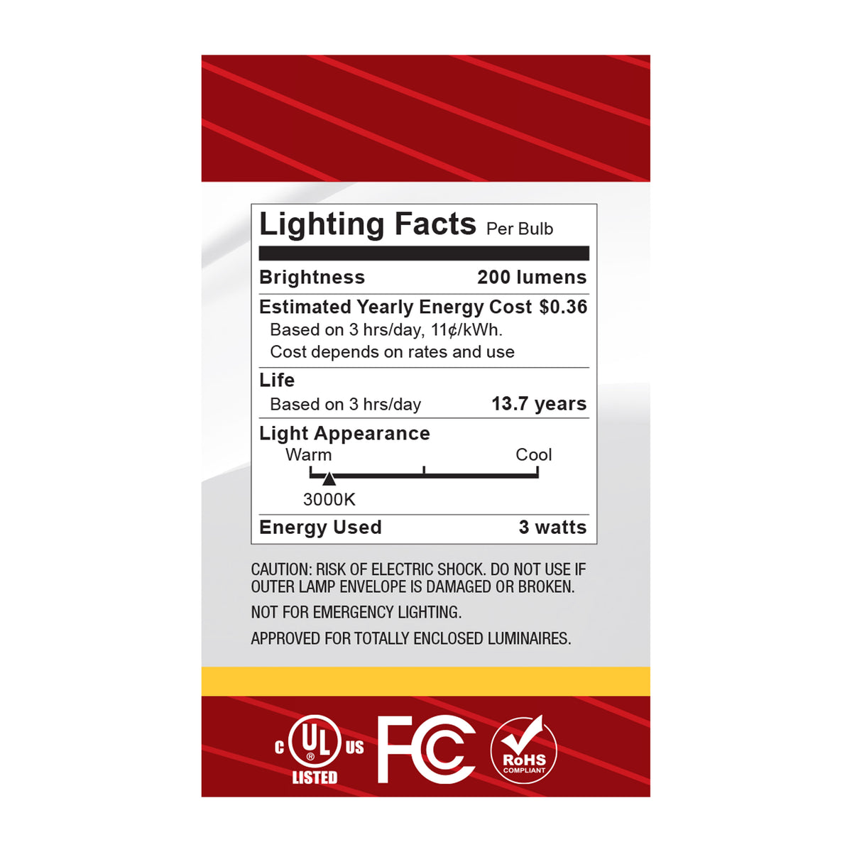 Satco S12471 3W G16.5 Soft White LED Light Bulb Candelabra Base