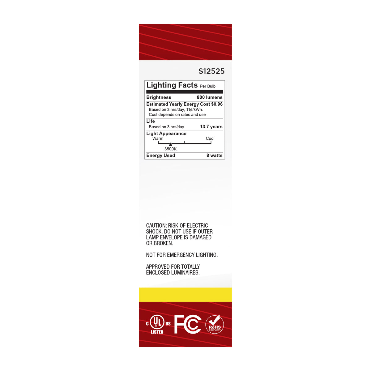 Satco S12525 8W T10 Neutral White LED Light Bulb Medium Base