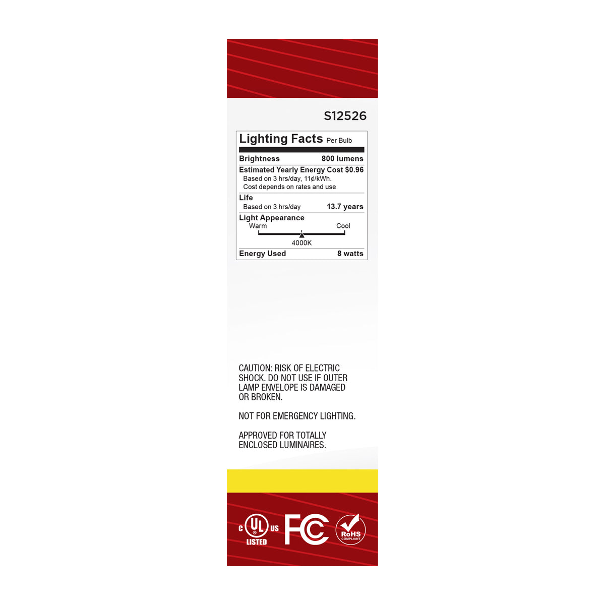 Satco S12526 8W T10 Cool White LED Light Bulb Medium Base