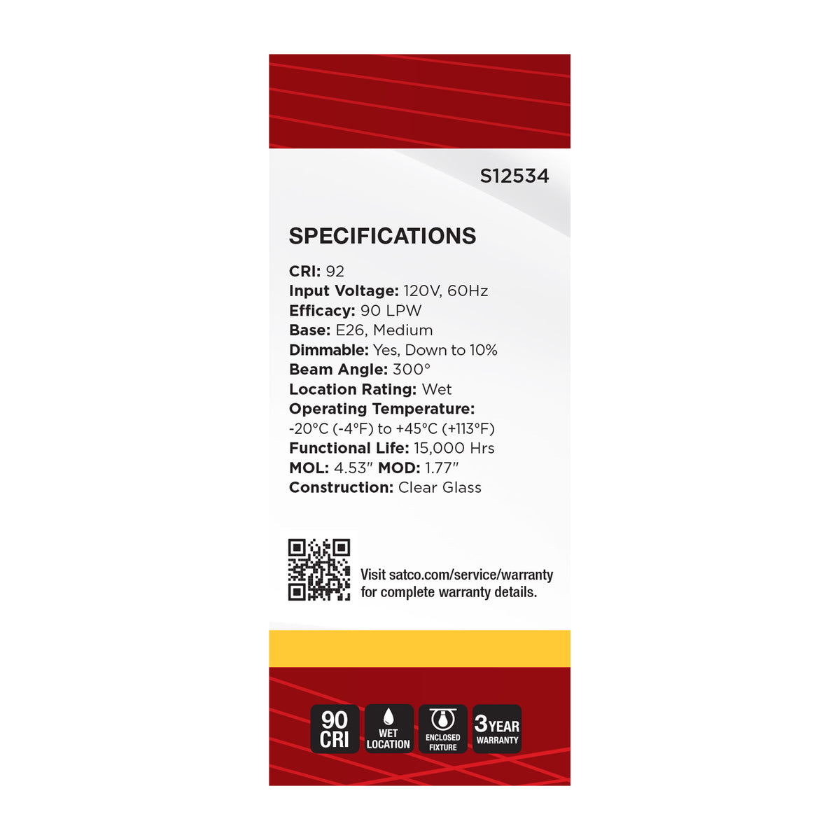 Satco S12534 5.5W T14 Soft White LED Light Bulb Medium Base