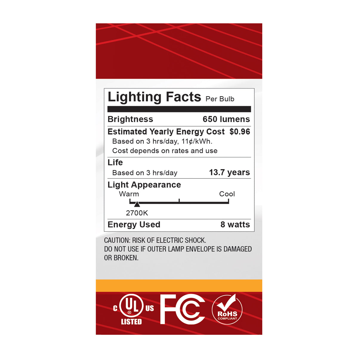 Satco S12537 8W A19 Warm White LED Light Bulb Medium Base