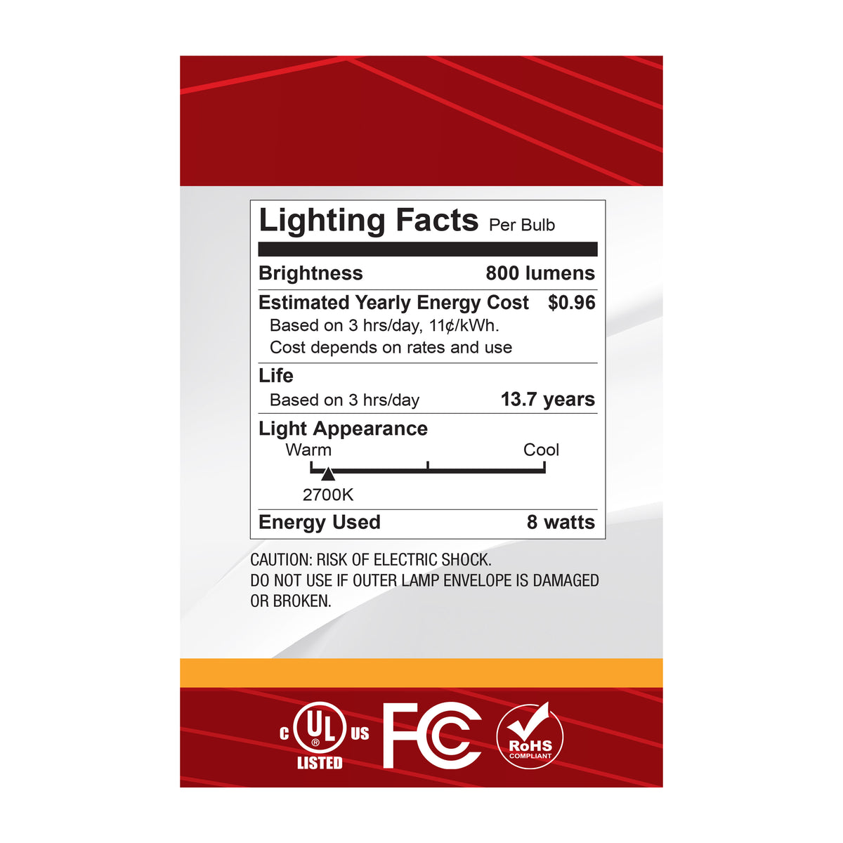 Satco S12545 8W G40 Warm White LED Light Bulb Medium Base