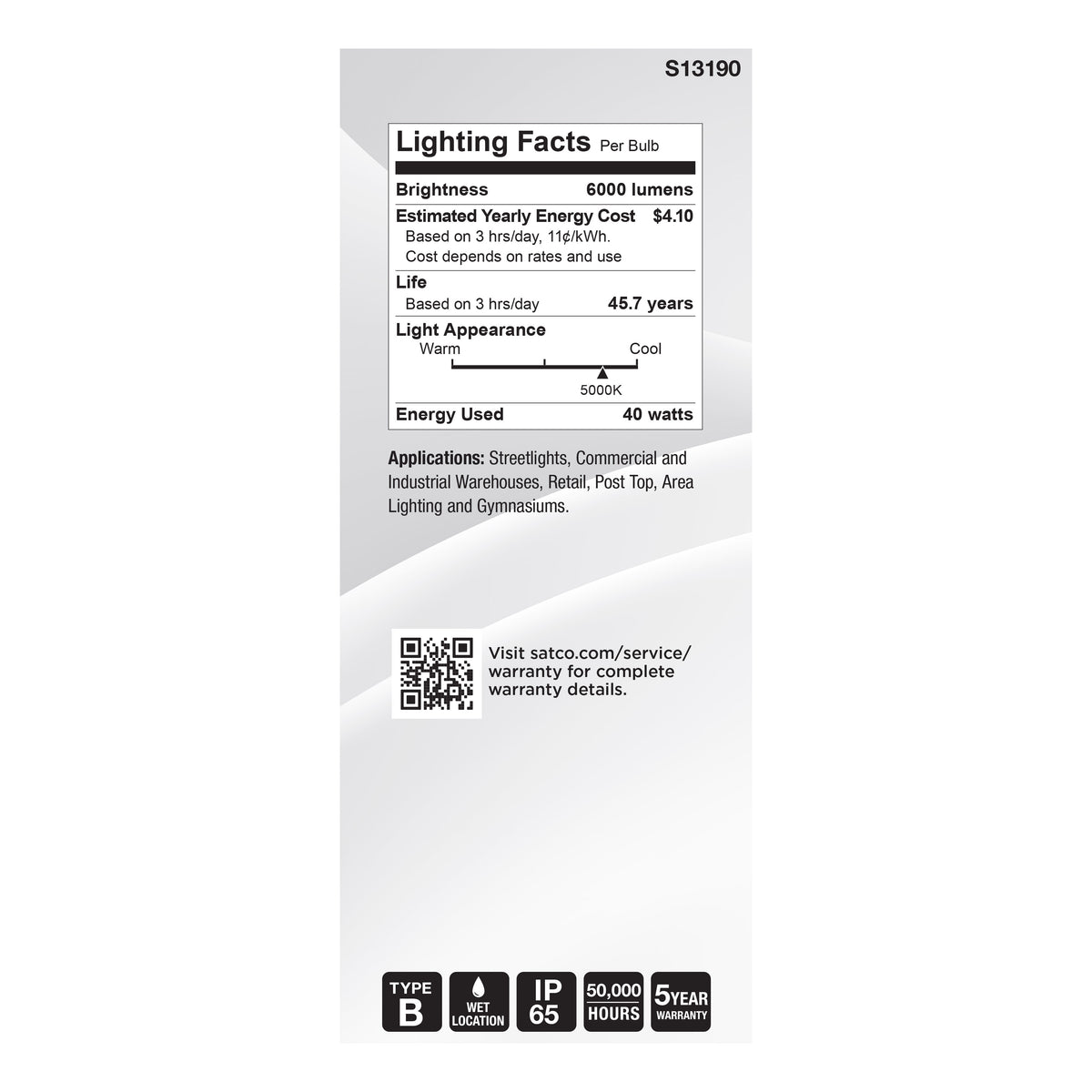 Satco S13190 40W ED28 Natural Light LED Light Bulb Mogul Extended Base