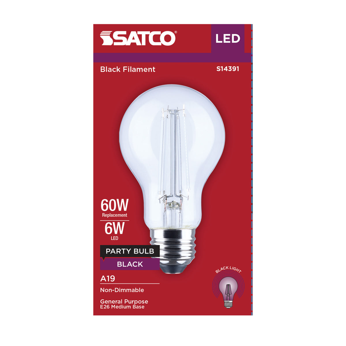 Satco S14391 6W A19 Black LED Light Bulb Medium Base