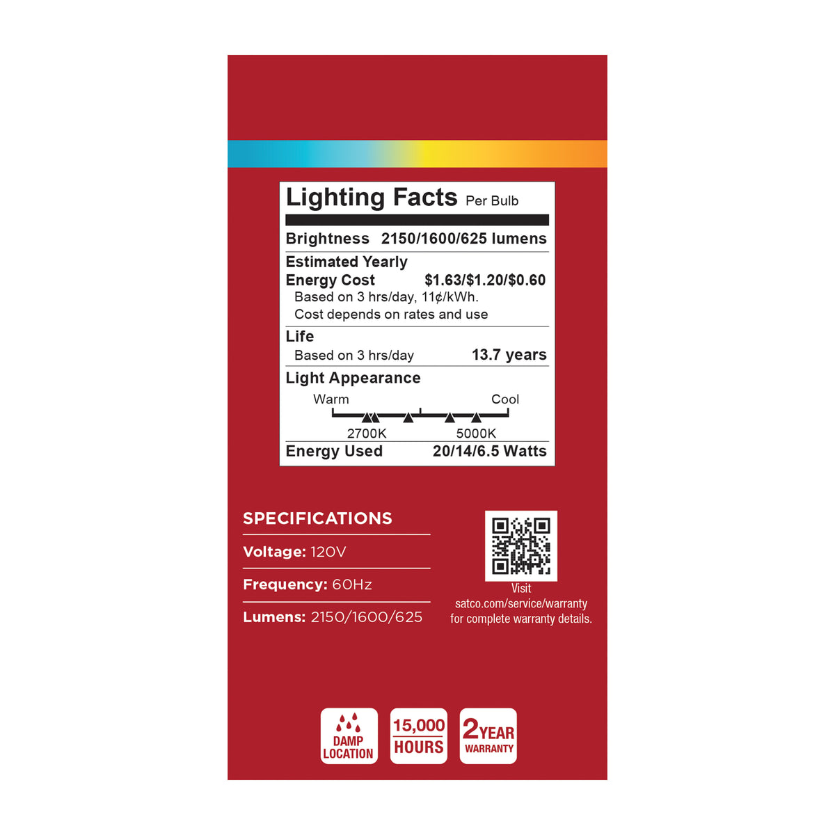 Satco S14401 20W/14W/6.5W A21 CCT Selectable LED Light Bulb Medium Double Contact Base