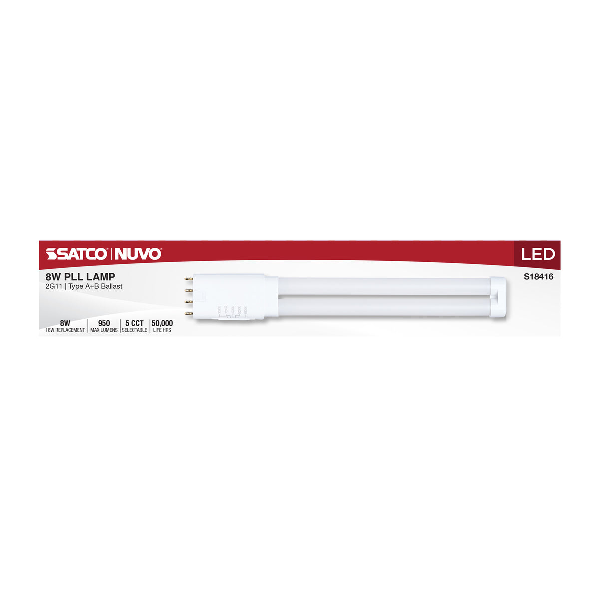 Satco S18416 8W T5 CCT Selectable LED Light Bulb 2G11 (4-Pin) Base