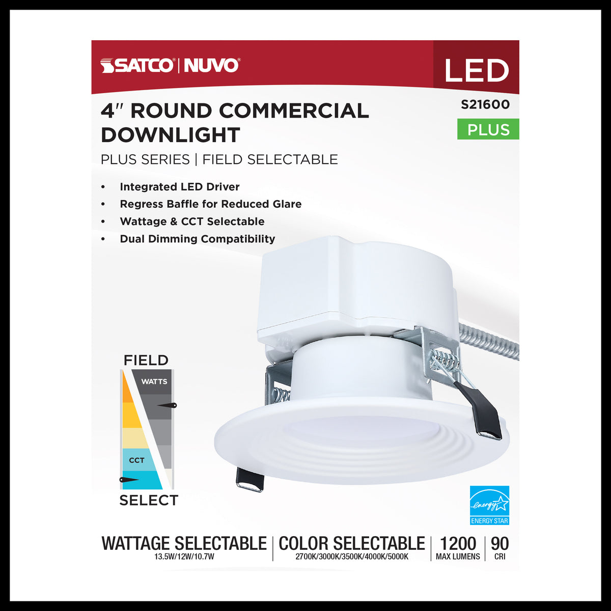 Satco S21600 13.5W/12W/10.7W Integrated LED CCT Selectable LED Light Bulb Integrated Base