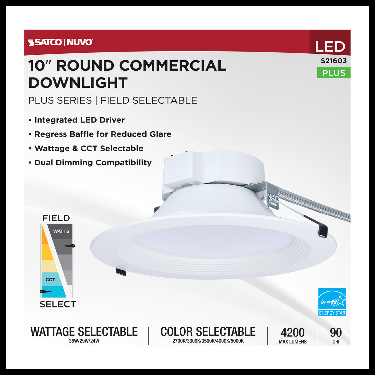 Satco S21603 35W/29W/24W Integrated LED CCT Selectable LED Light Bulb Integrated Base