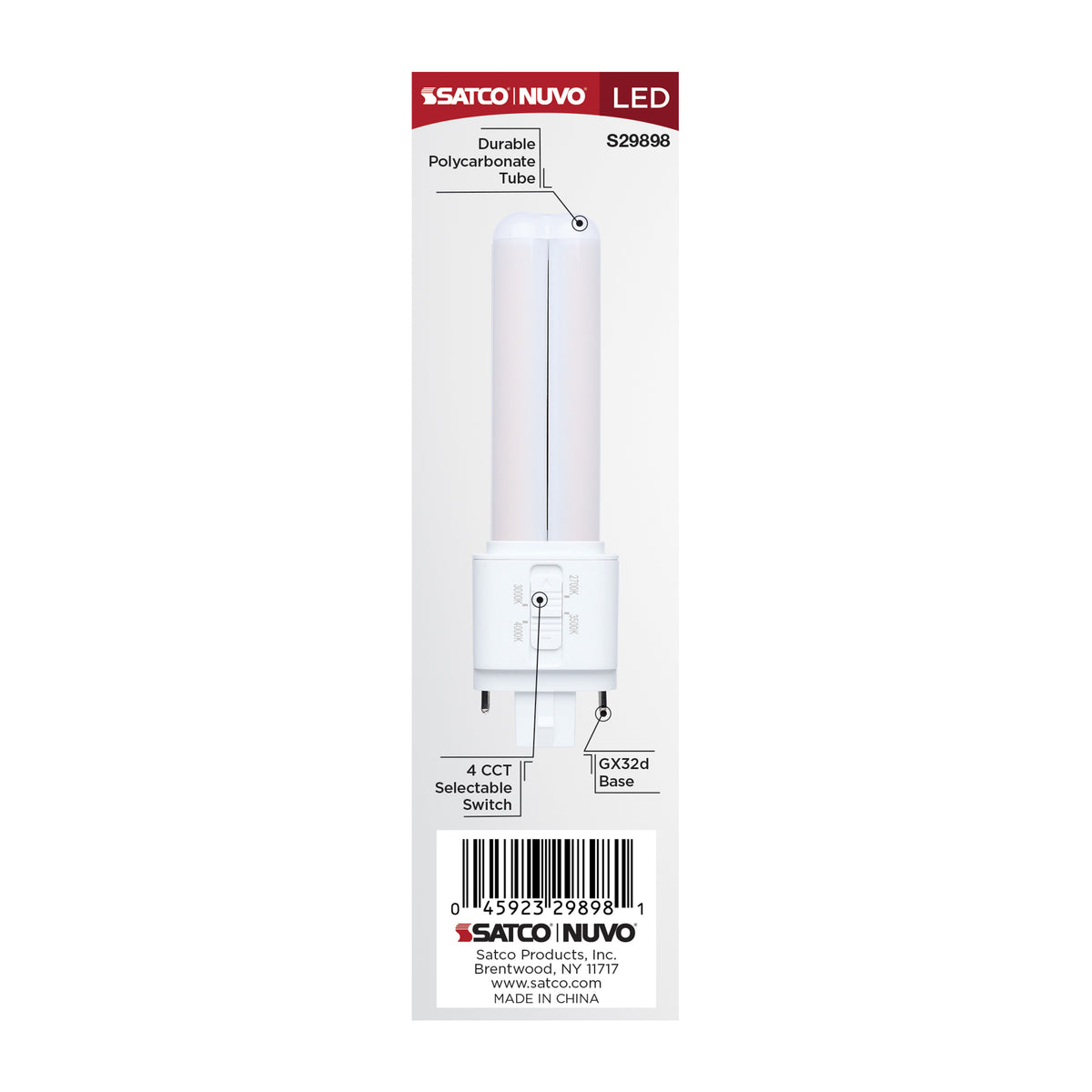 Satco S29898 7W PLC CCT Selectable LED Light Bulb GX32d (2-Pin) Base