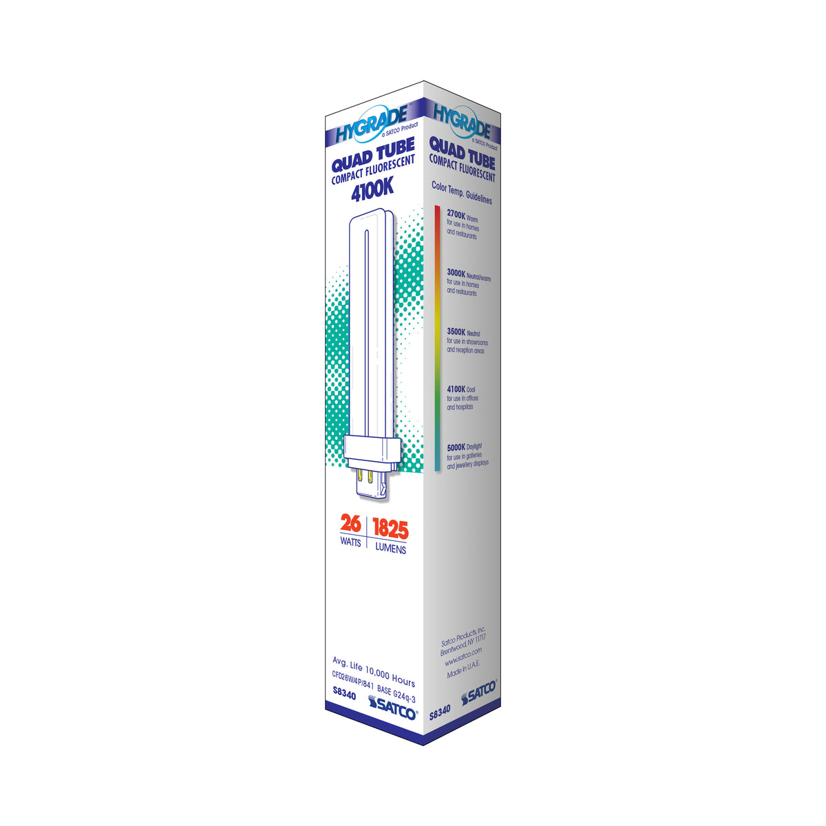 Satco S8340 26W T4 Cool White Compact Fluorescent Light Bulb G24q-3 (4-Pin) Base