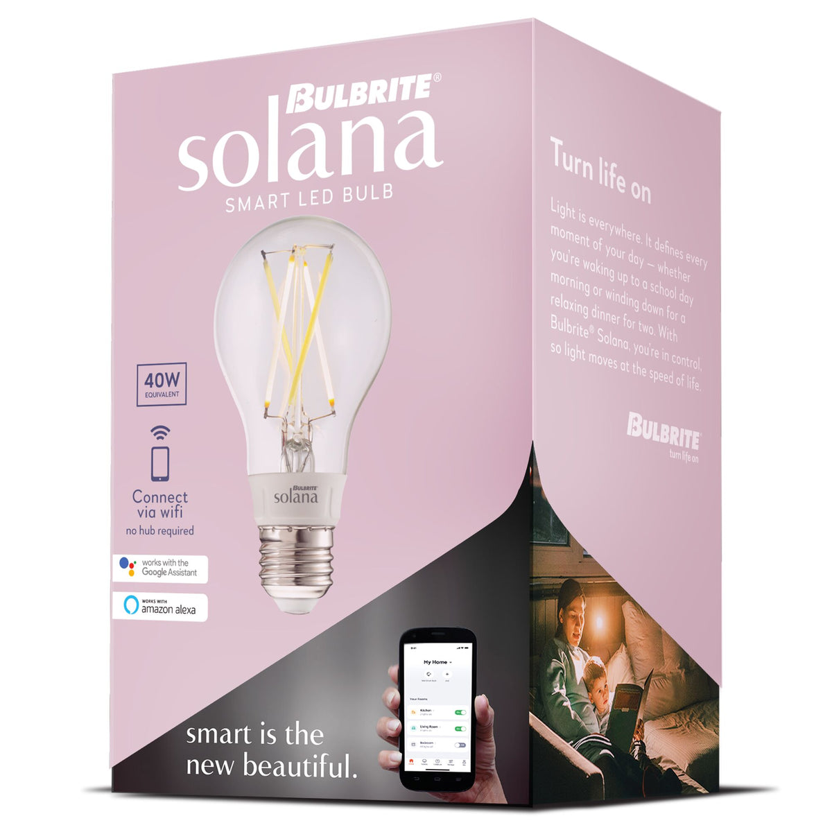 Bulbrite 290110 Bulbrite Solana Smart LED Wifi Light Bulb, A19 / E26 Base, 5.5W, 2200K-6500K, Clear Finish