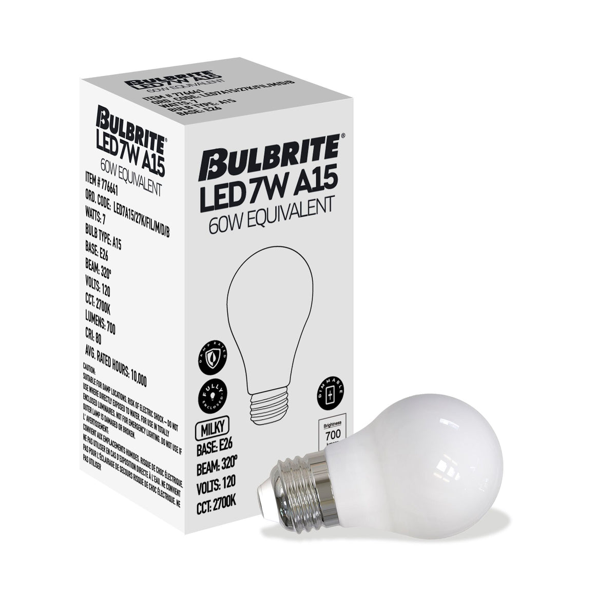 Bulbrite 776209 LED Filament 7.6 Watt Dimmable A15 Light Bulb with Milky Finish and Medium Screw 2700K E26 Base - 2700K (Warm White Light) 800 lumens