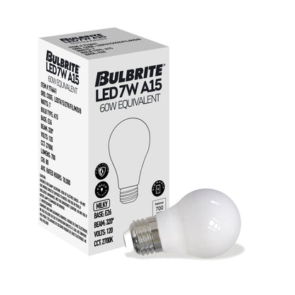 Bulbrite 776209 LED Filament 7.6 Watt Dimmable A15 Light Bulb with Milky Finish and Medium Screw 2700K E26 Base - 2700K (Warm White Light) 800 lumens