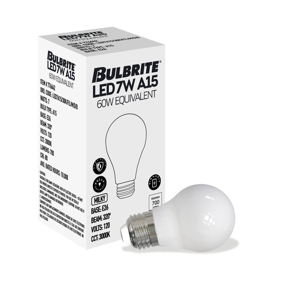 Bulbrite 776211 LED Filament 7.6 Watt Dimmable A15 Light Bulb with Milky Finish and Medium Screw 3000K E26 Base - 3000K (Soft White Light) 800 lumens